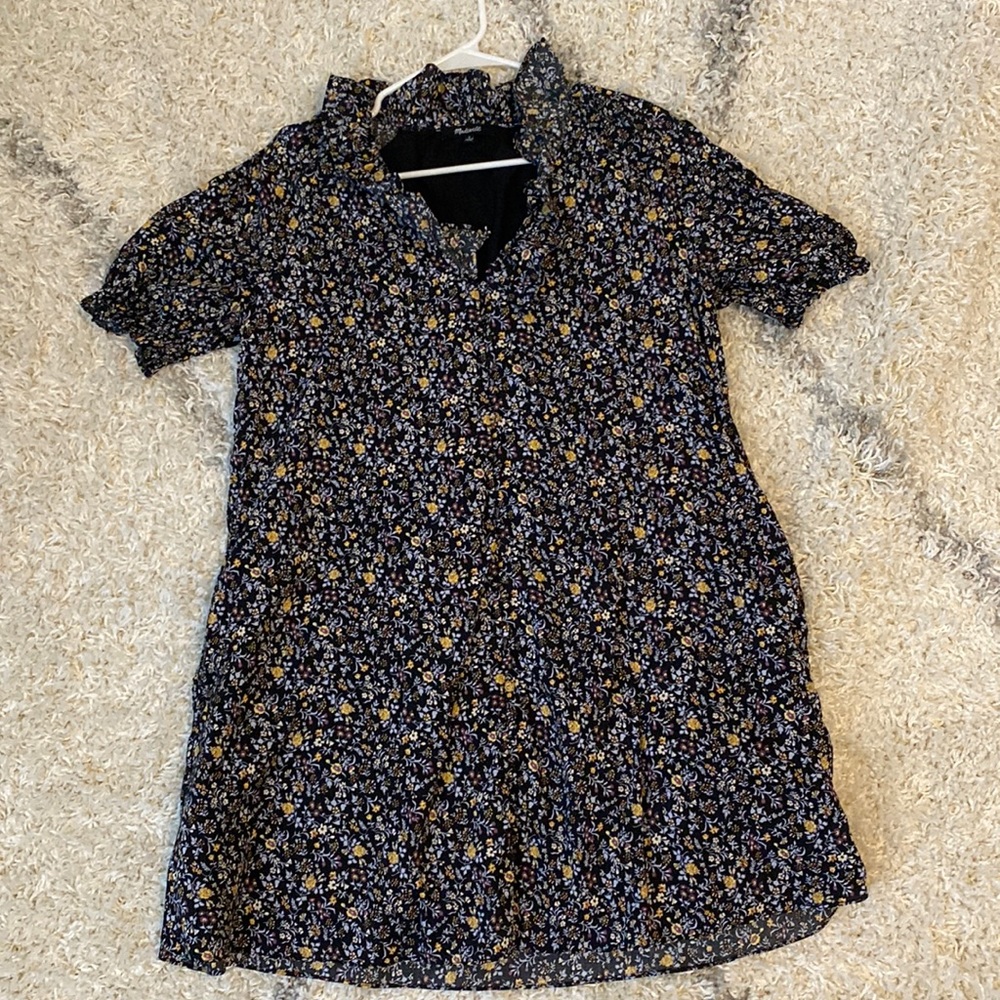Madewell Black Floral Mini Dress with Yellow & White Accent Print